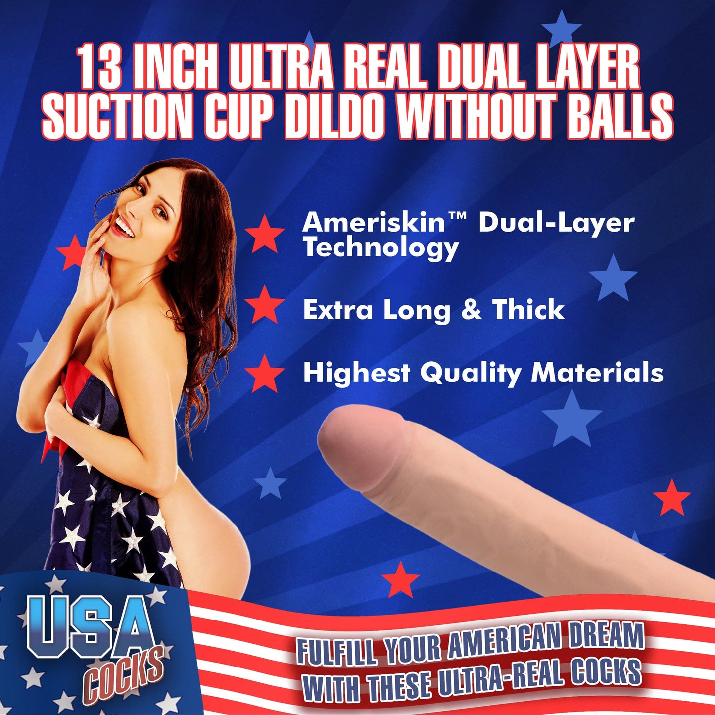 13 Inch Ultra Real Dual Layer Suction Cup Dildo without Balls