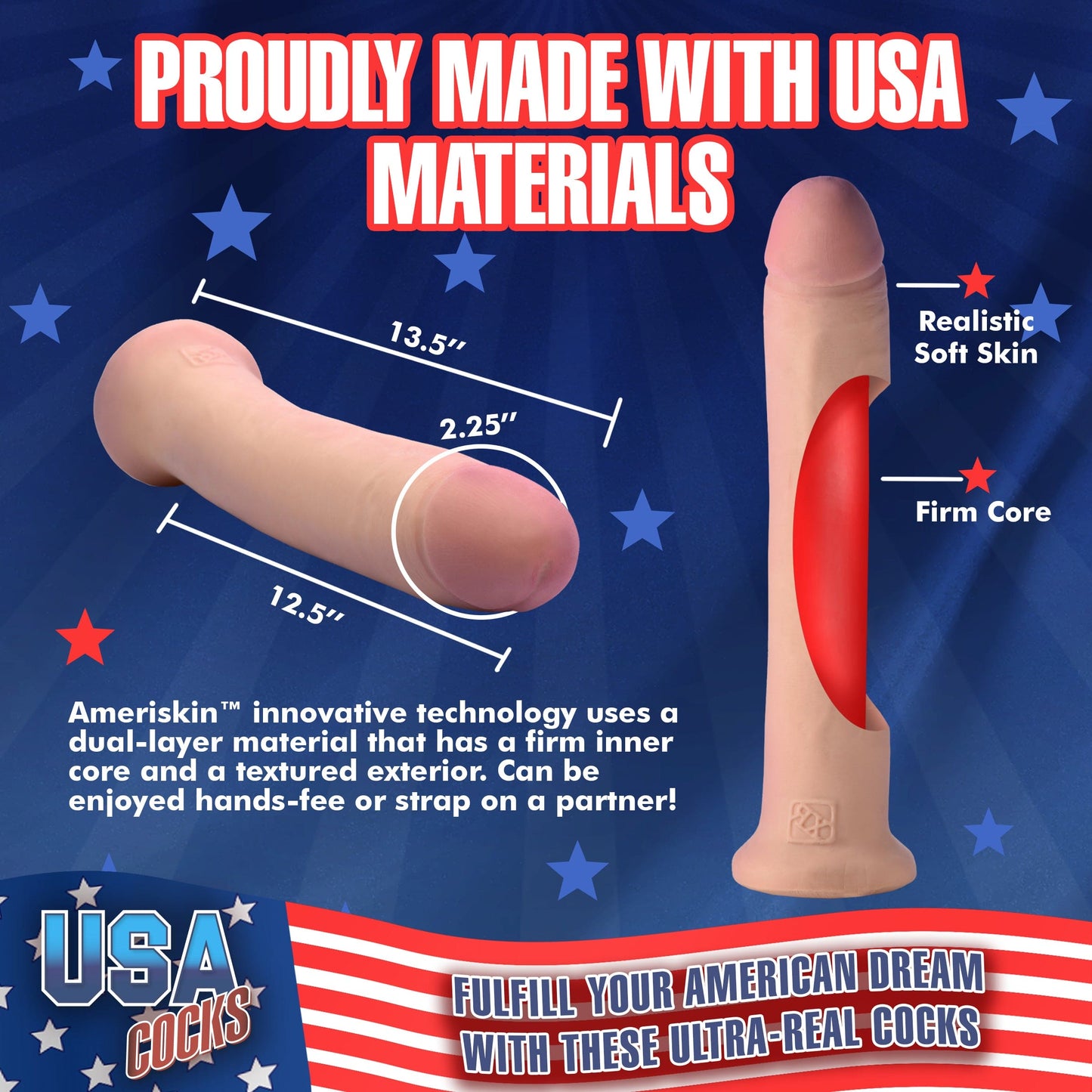 13 Inch Ultra Real Dual Layer Suction Cup Dildo without Balls