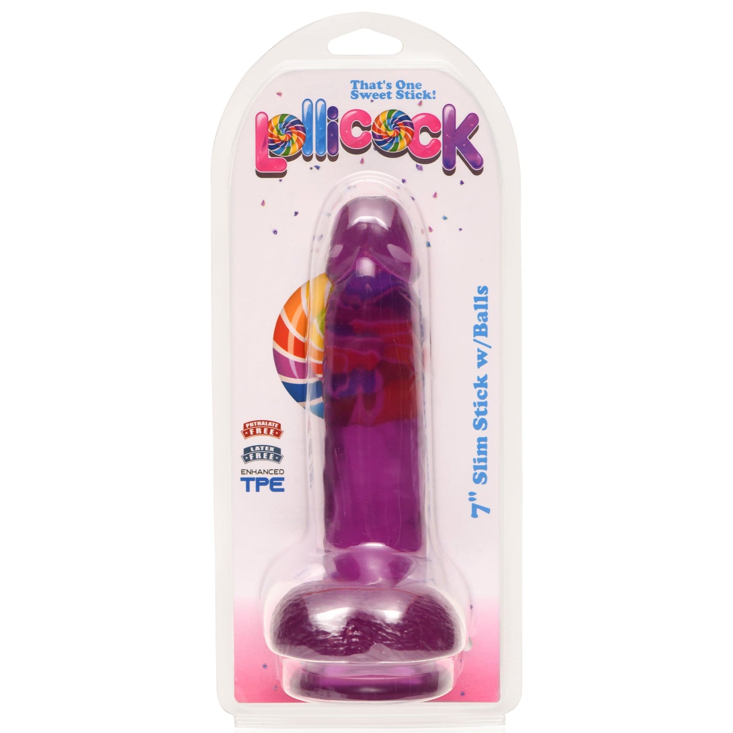 7 Inch Slim Stick with Balls Grape Ice Dildo