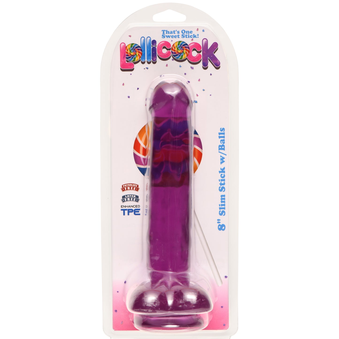 8 Inch Slim Stick with Balls Grape Ice Dildo