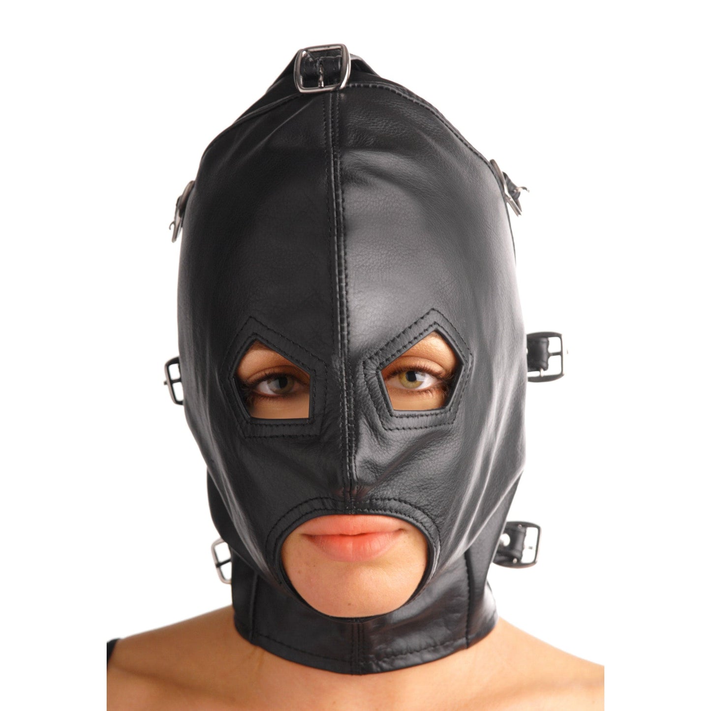 Asylum Leather Hood with Removable Blindfold and Muzzle- SM