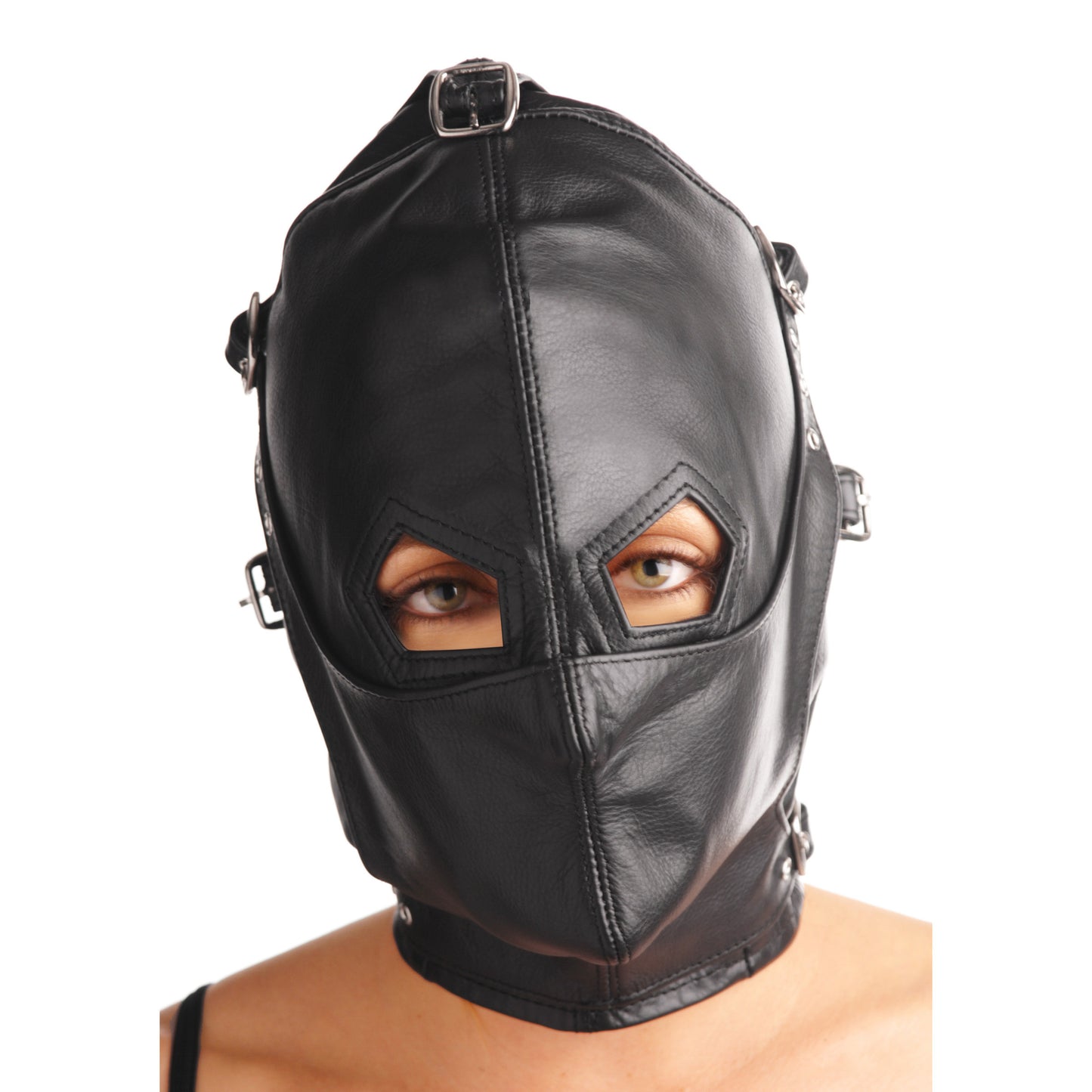 Asylum Leather Hood with Removable Blindfold and Muzzle- SM