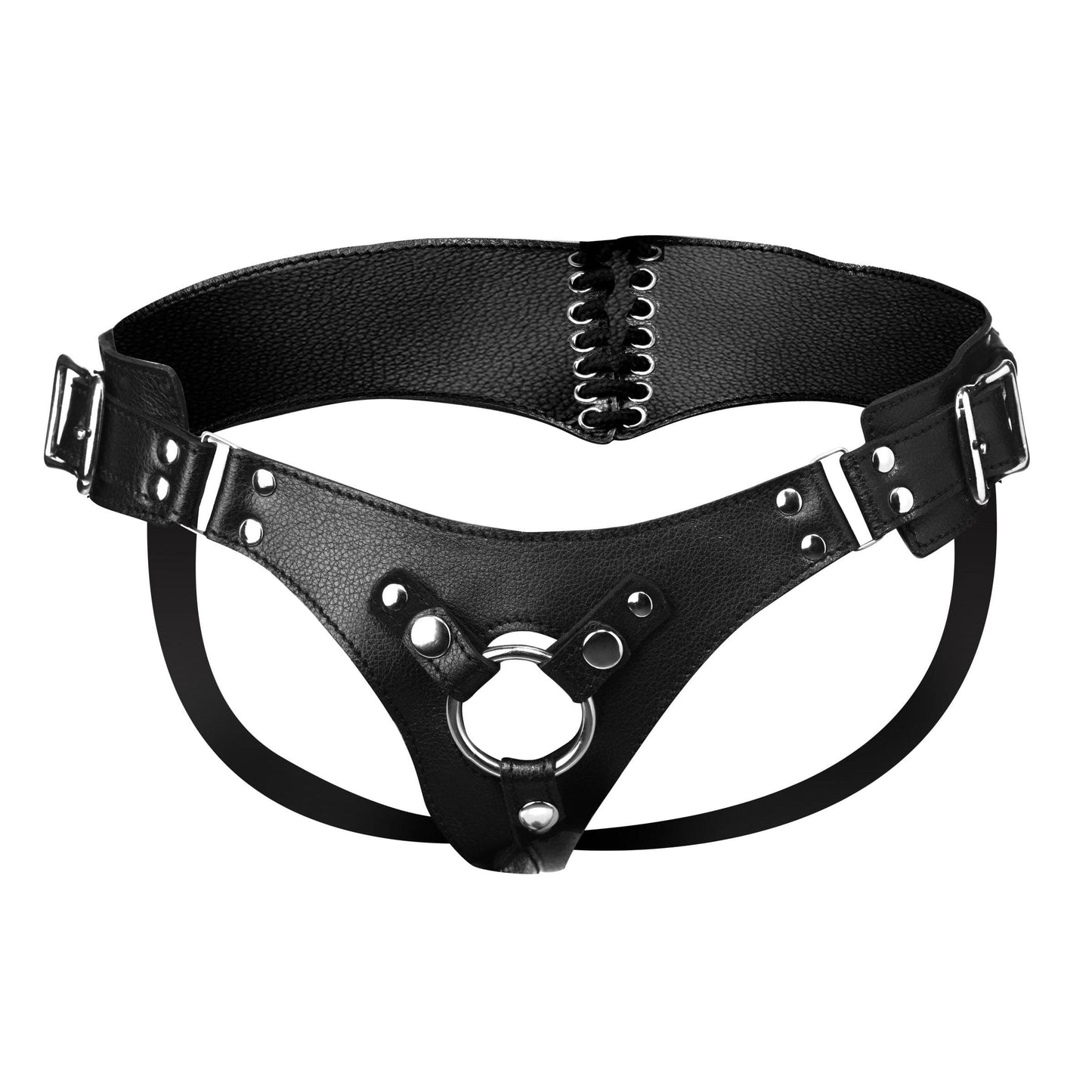 Leather Corset Back Strap On Dildo Harness