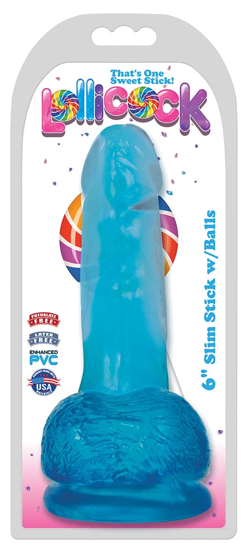 6 Inch Slim Stick with Balls Berry Ice Dildo