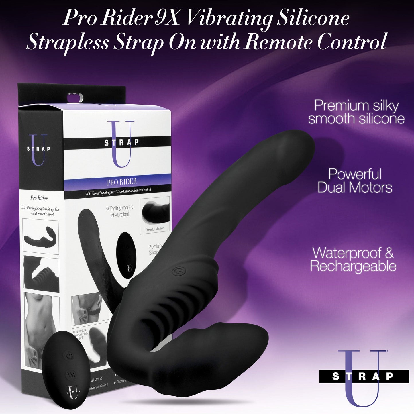 Pro Rider 9X Vibrating Silicone Strapless Strap On with Remote Control