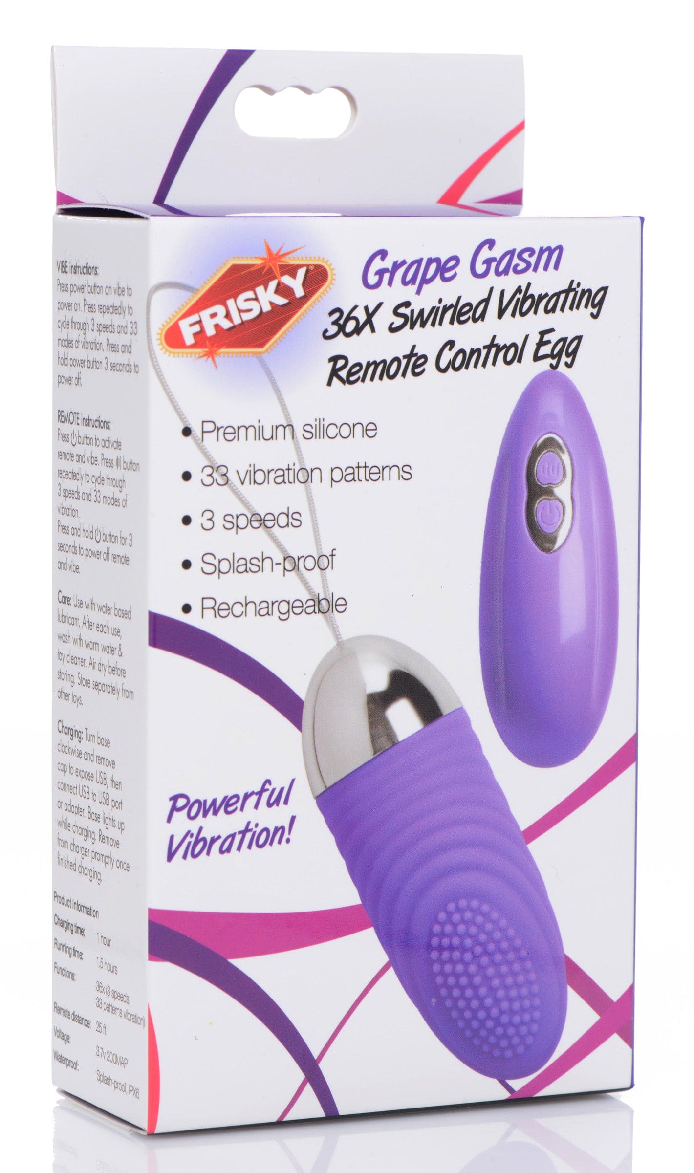 Grape Gasm 36X Swirled Vibrating Remote Control Egg