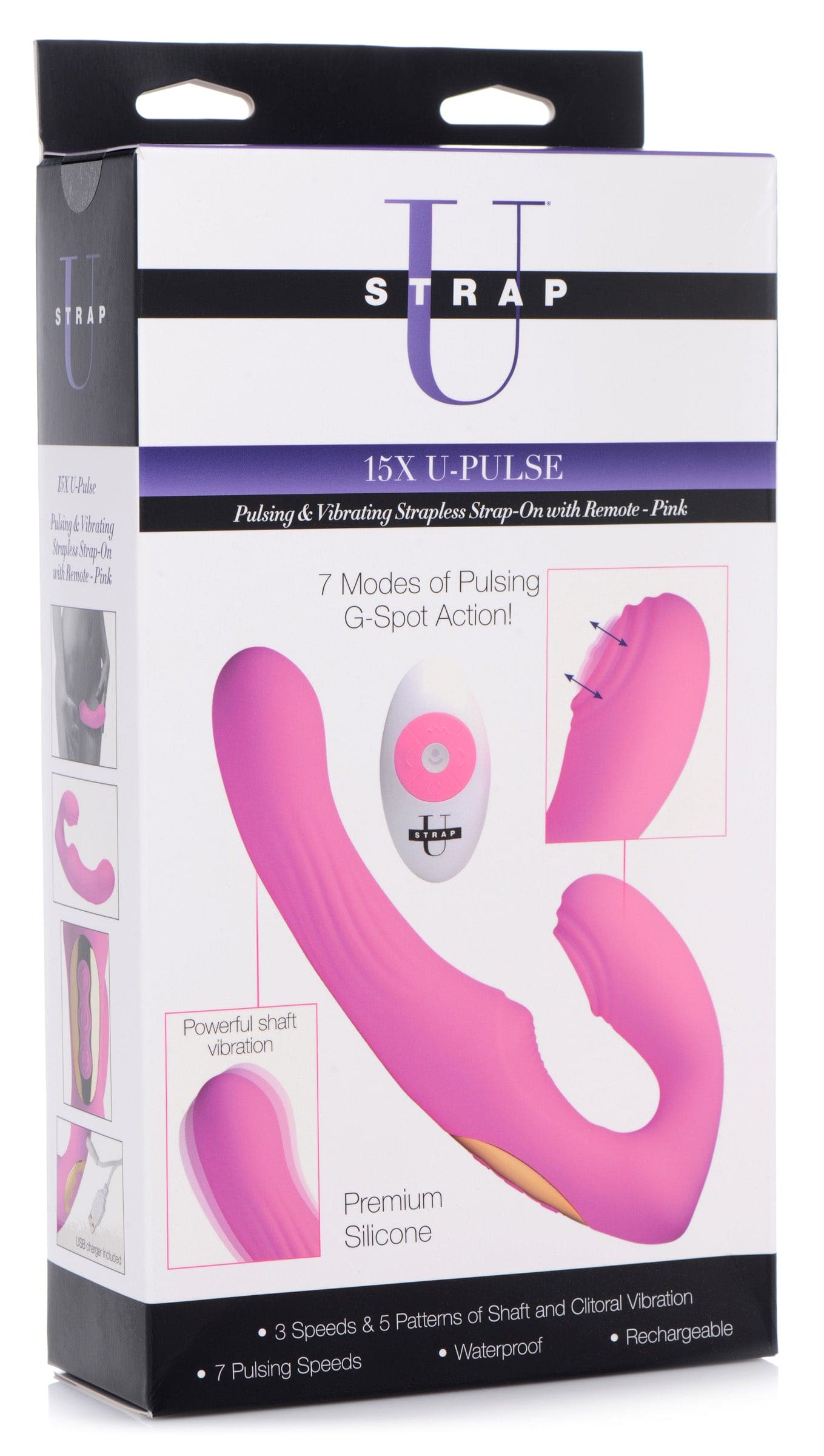 15X U-Pulse Silicone Pulsating and Vibrating Strapless Strap-on with Remote -