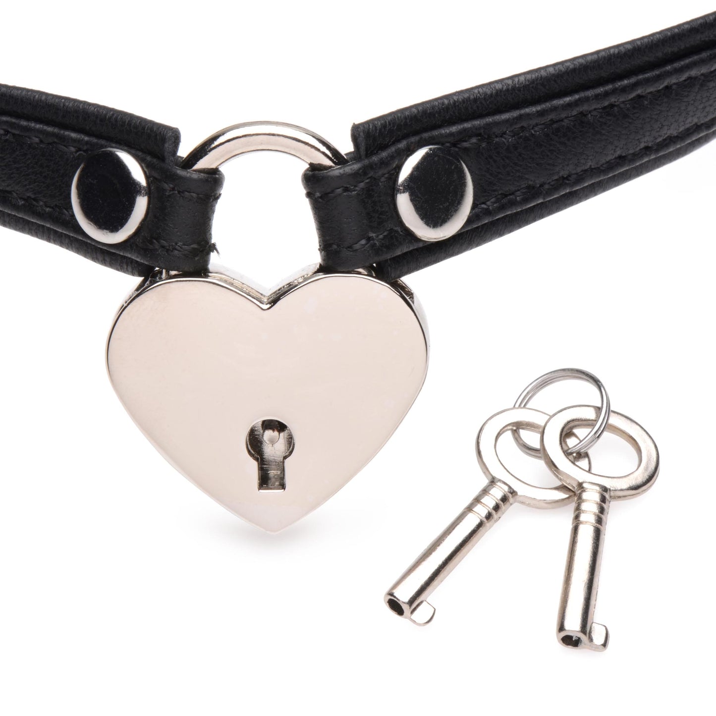 Heart Lock Leather Choker with Lock and Key -