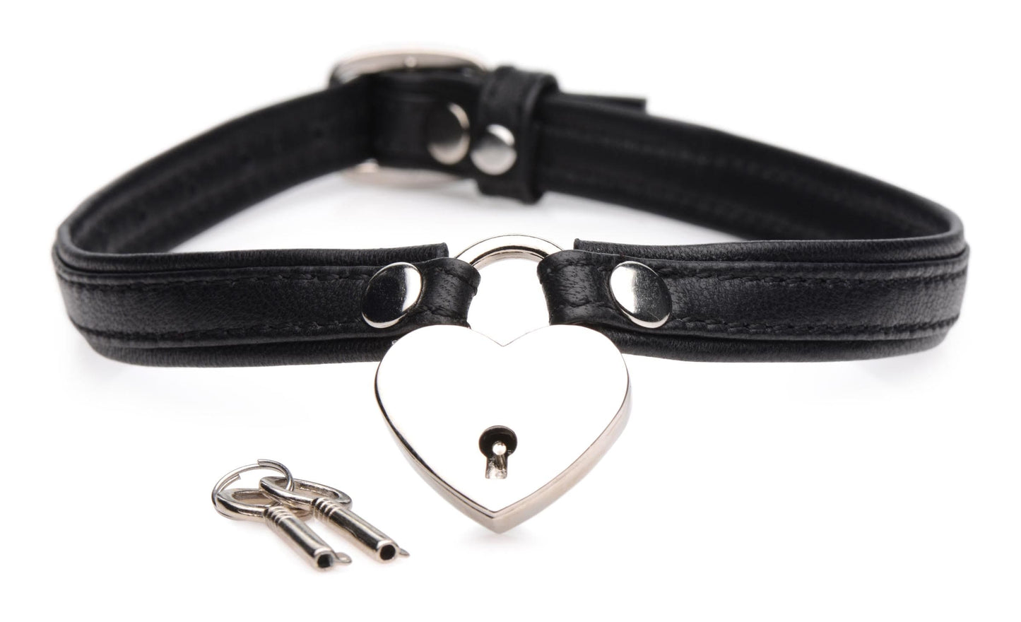 Heart Lock Leather Choker with Lock and Key -