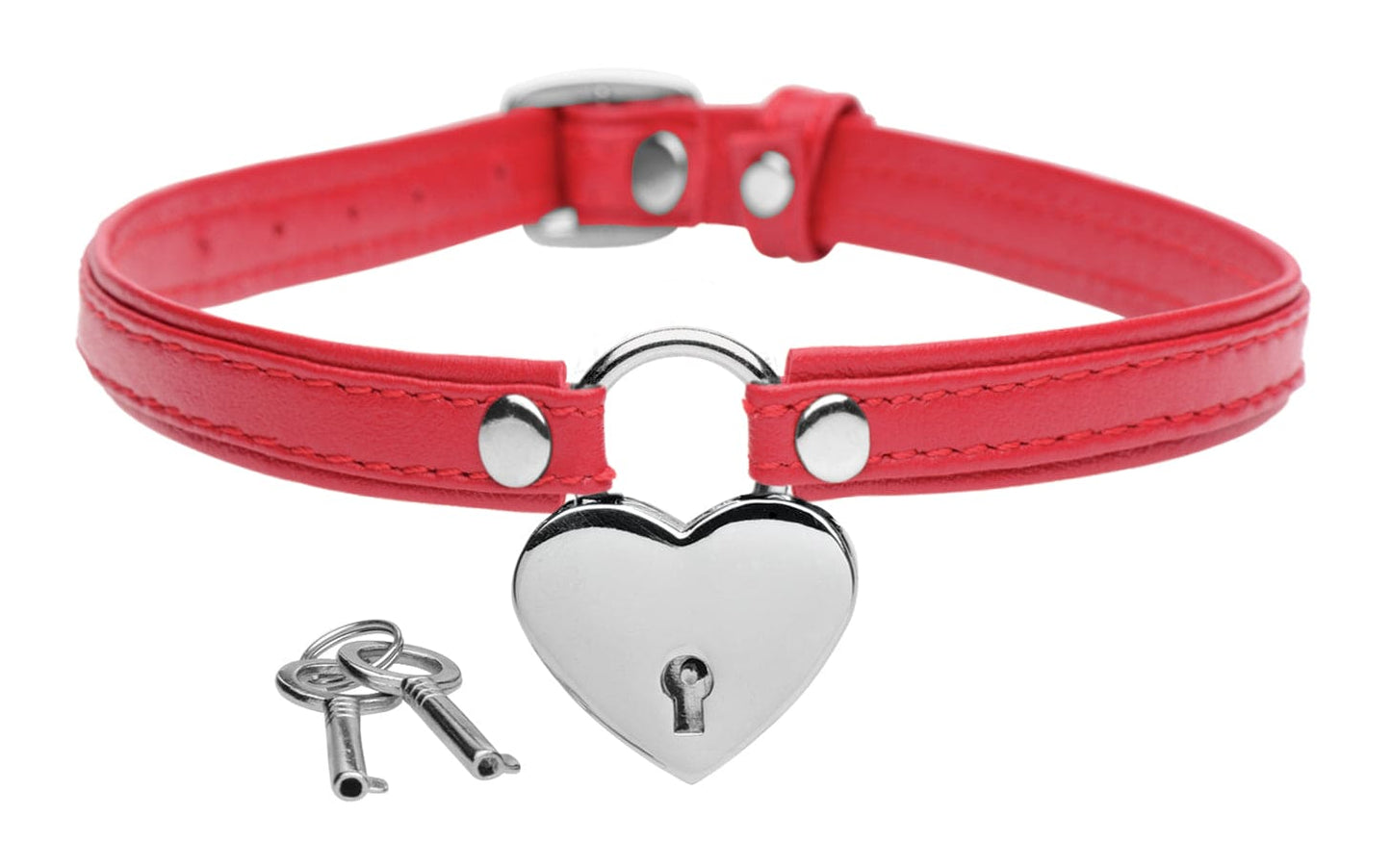 Heart Lock Leather Choker with Lock and Key -