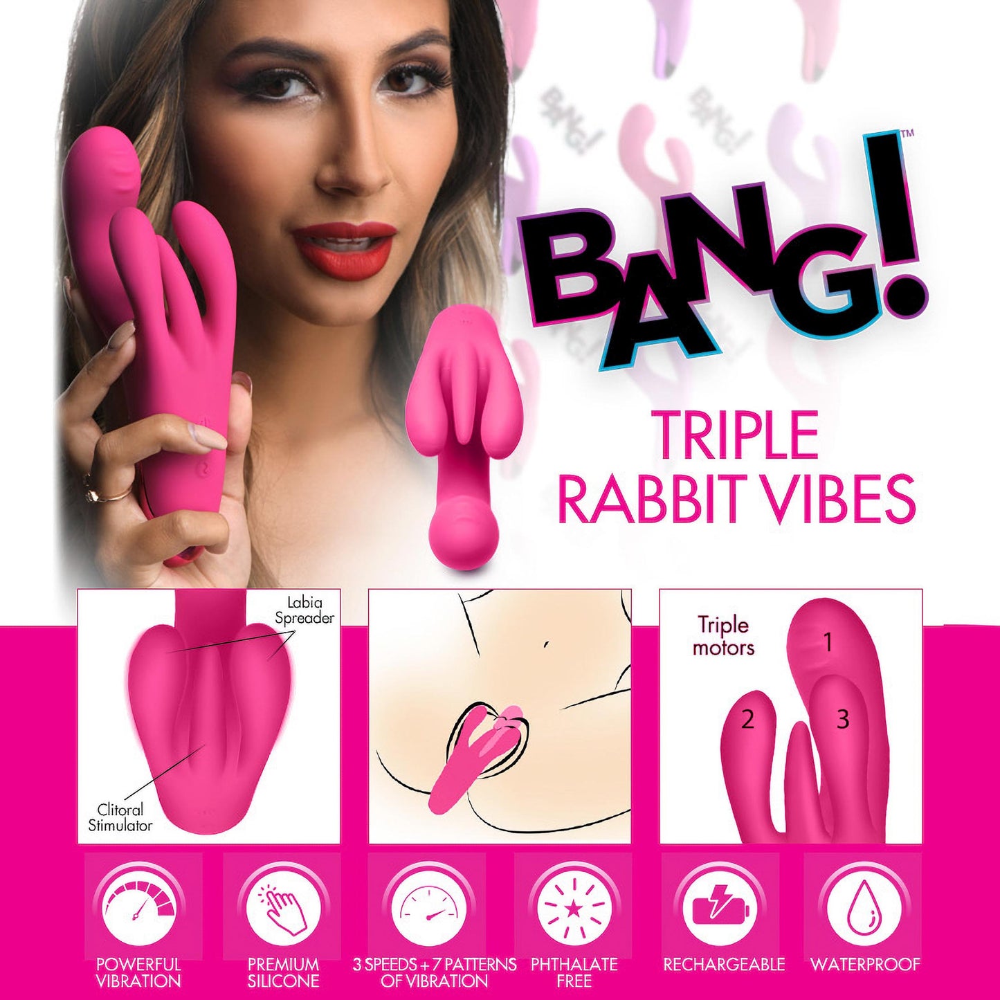 10X Triple Rabbit Silicone Vibrator -