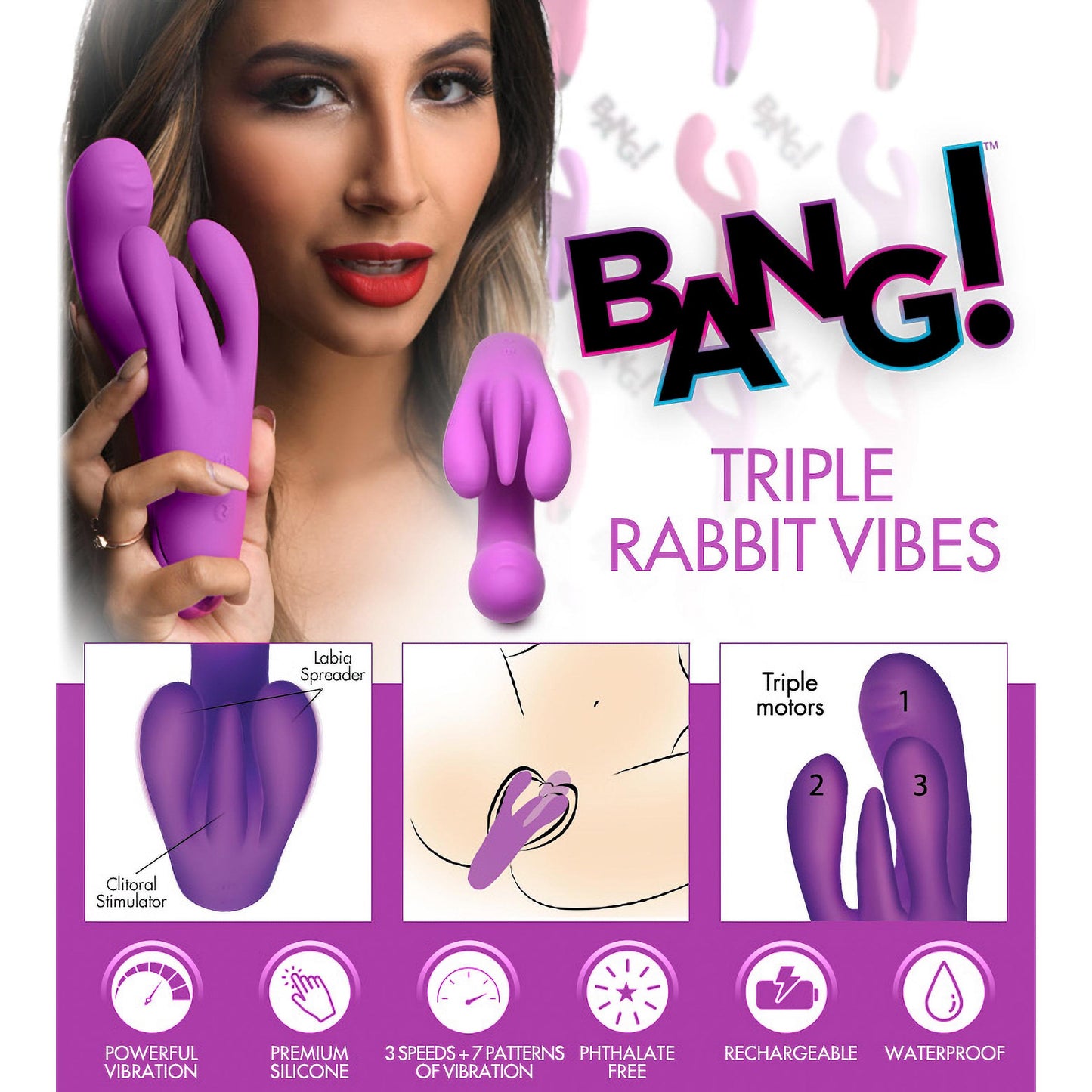 10X Triple Rabbit Silicone Vibrator -