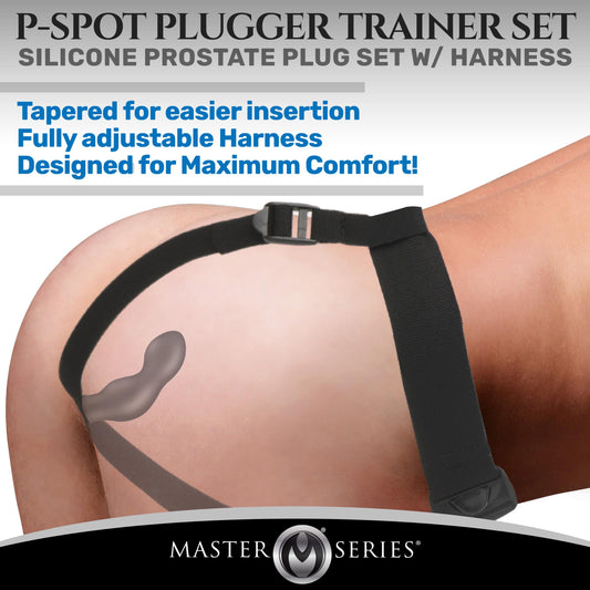 P-Spot Plugger Trainer Set Silicone 3 Piece Prostate Plug Set with Harness