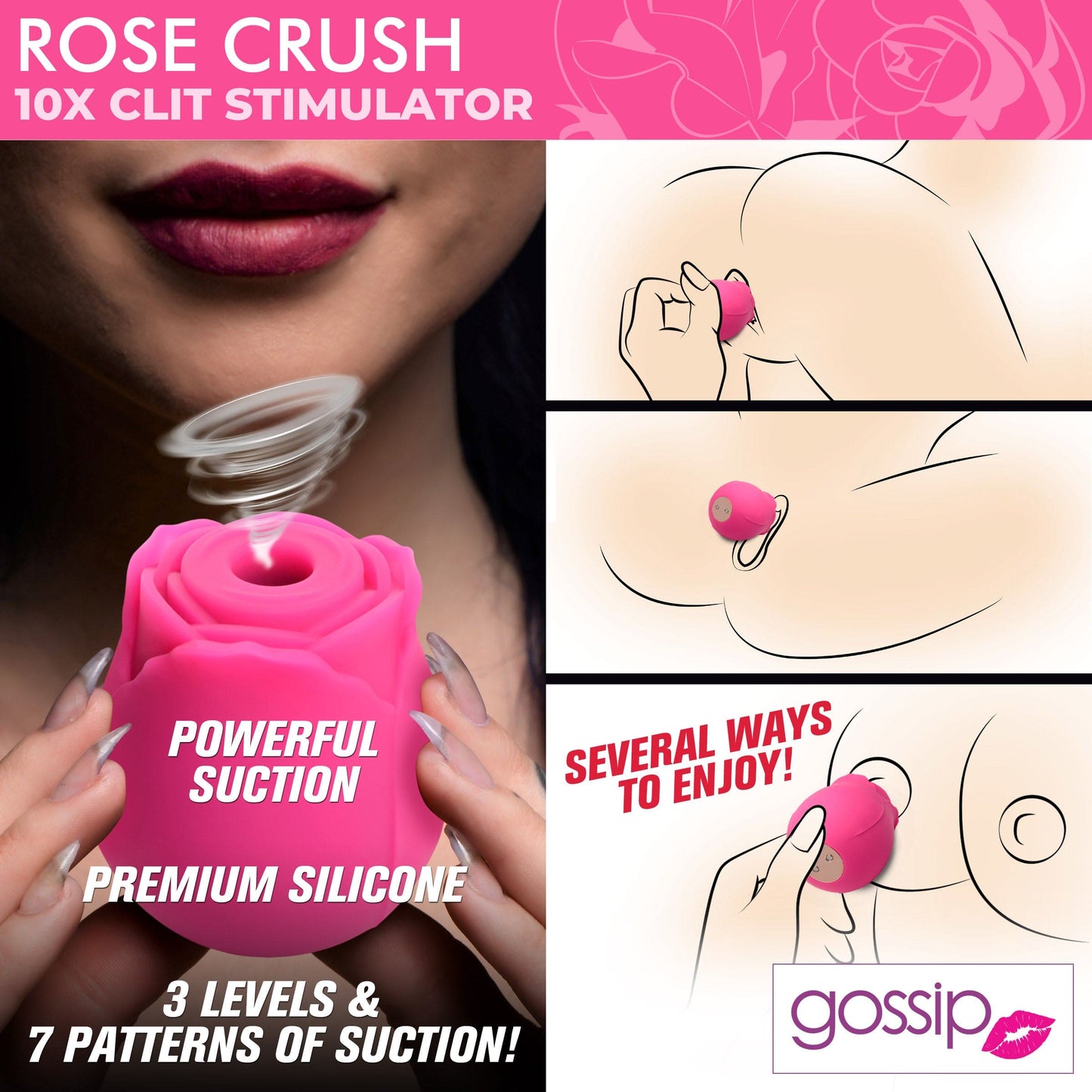 10X Rose Crush Silicone Clitoral Stimulator