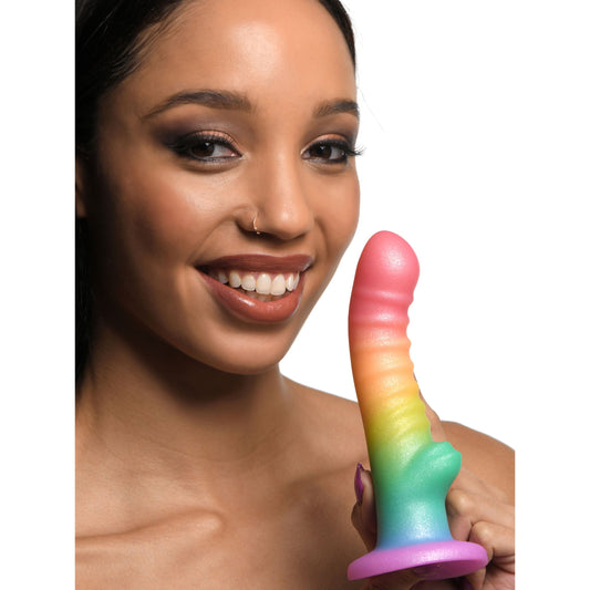 Ribbed Rainbow Silicone Dildo