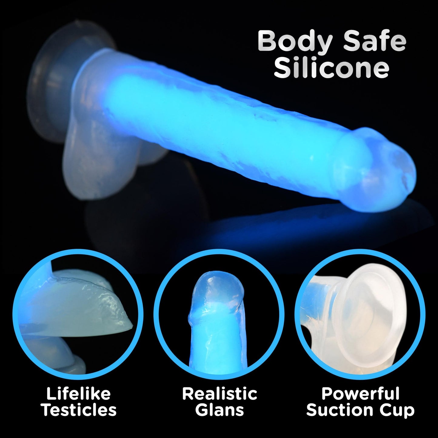 7 Inch Glow-in-the-Dark Silicone Dildo with Balls -