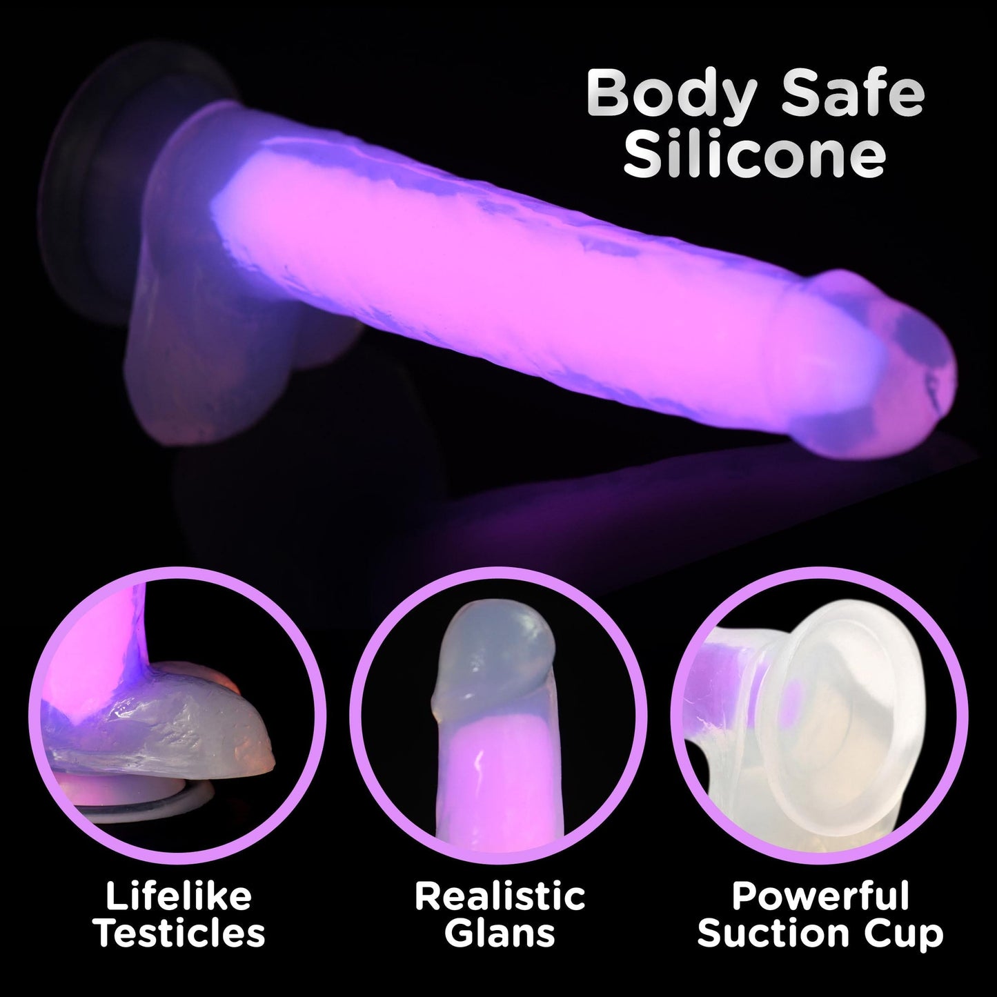 7 Inch Glow-in-the-Dark Silicone Dildo with Balls -